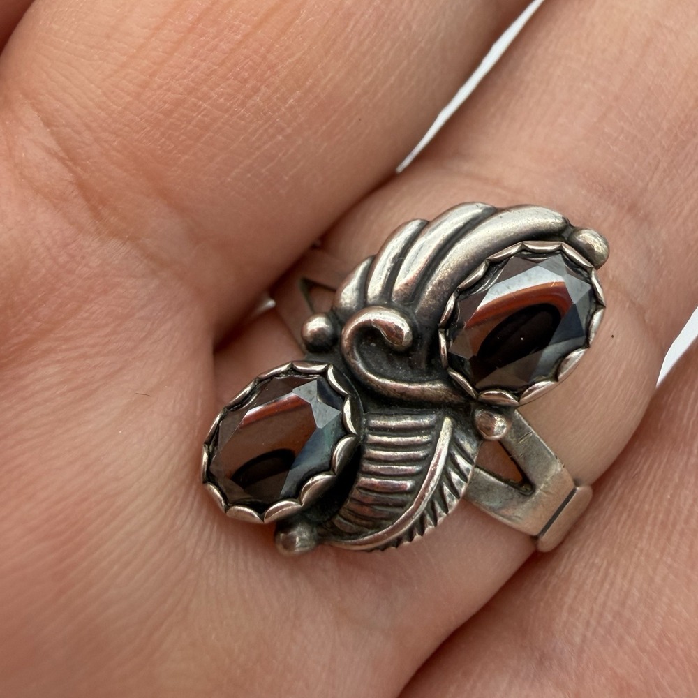 Vtg WM Wheeler Mfg Co Southwestern Gray Stone Ring Sterling Silver Size 6.75